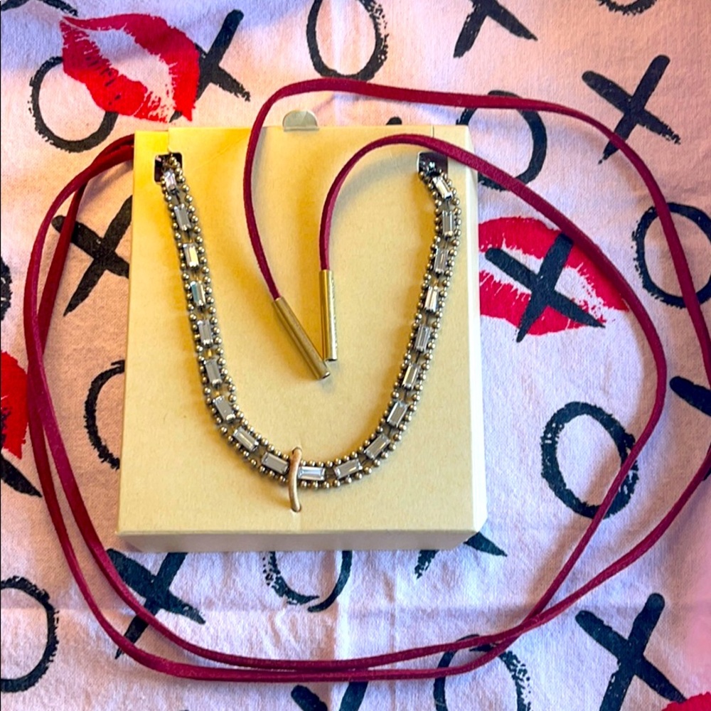 Leather jeweled head band tie/necklace